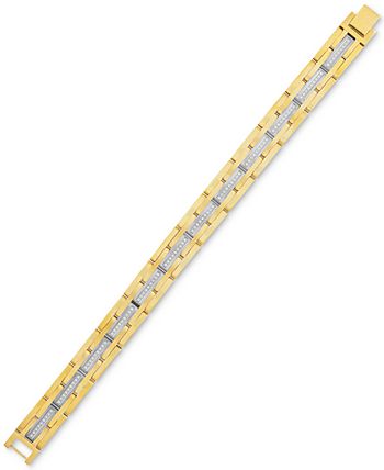 Esquire Men's Jewelry - Men's Diamond Link Bracelet (1/2 ct. t.w.) in Stainless Steel & Gold Tone Ion-Plate