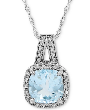 image of Aquamarine (1-1/3 ct. t.w.) & Diamond (1/10 ct. t.w.) 18