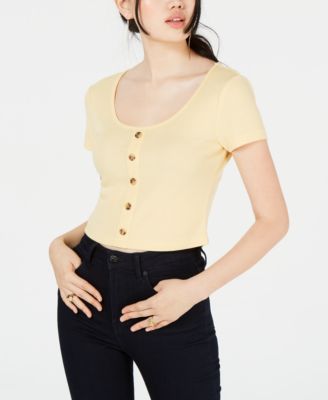 Hippie Rose - Juniors' Button-Trimmed Rib-Knit Crop Top