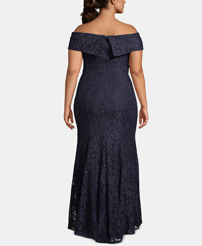 XSCAPE Plus Size Off-The-Shoulder Lace Gown - Macy's
