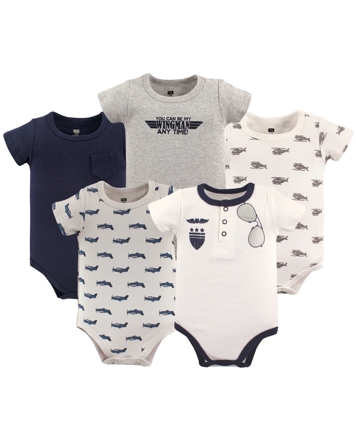 Hudson Baby Baby Boys Hudson Essential Cotton Bodysuits 5-Piece Set - Wingman