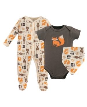 Hudson Baby Sleep and Play Bodysuits and Bandana Bibs 3-Piece Set 0-9 Months