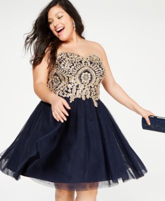 City Studios Trendy Plus Size Strapless Embroidered Corset Dress
