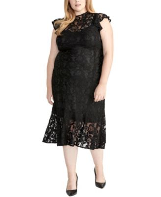 RACHEL Rachel Roy - Ruffle Sleeve Flounce Hem Lace Midi