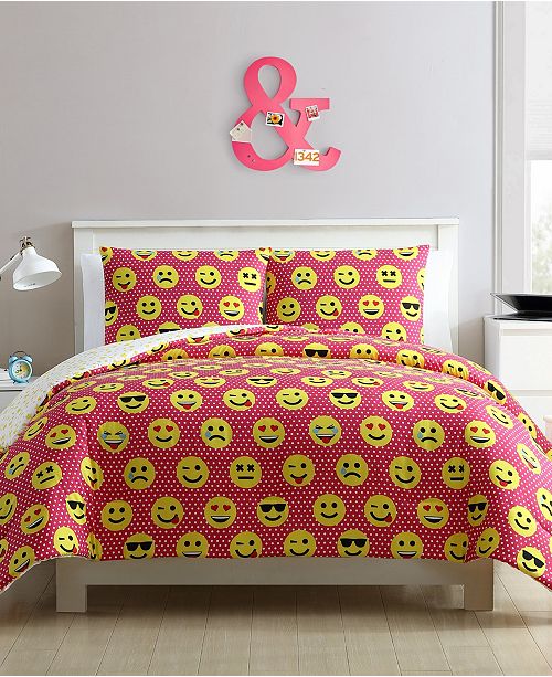 Vcny Home Facey Emoji Reversible 4 Piece Comforter Set Full