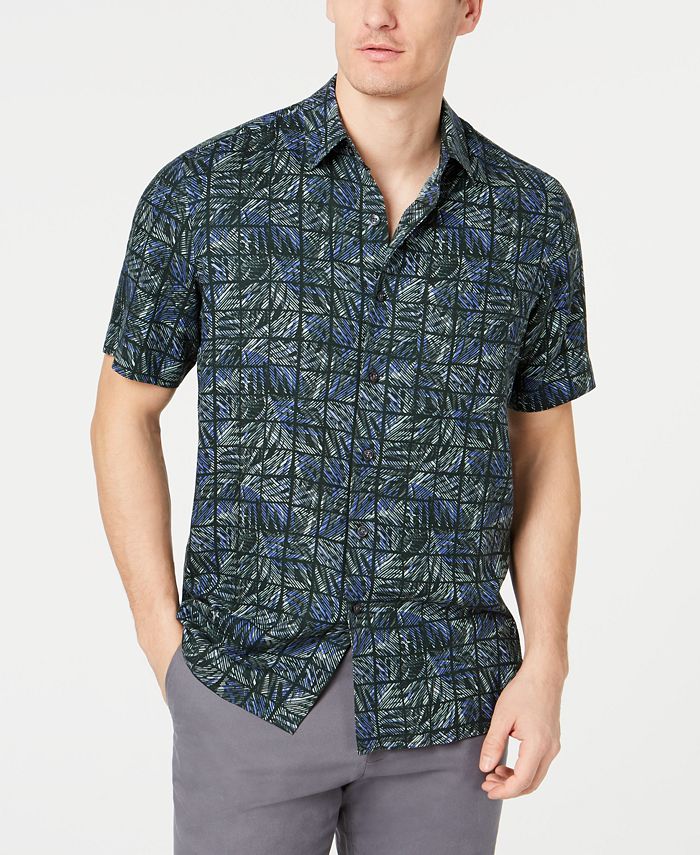 Tasso Elba Men's Leaf Grid Silk Shirt, Created for Macy's - Macy's