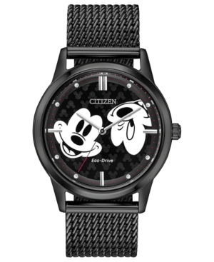 image of Disney by Citizen Eco-Drive Unisex Mickey Mouse Black Mesh Bracelet Watch 40mm