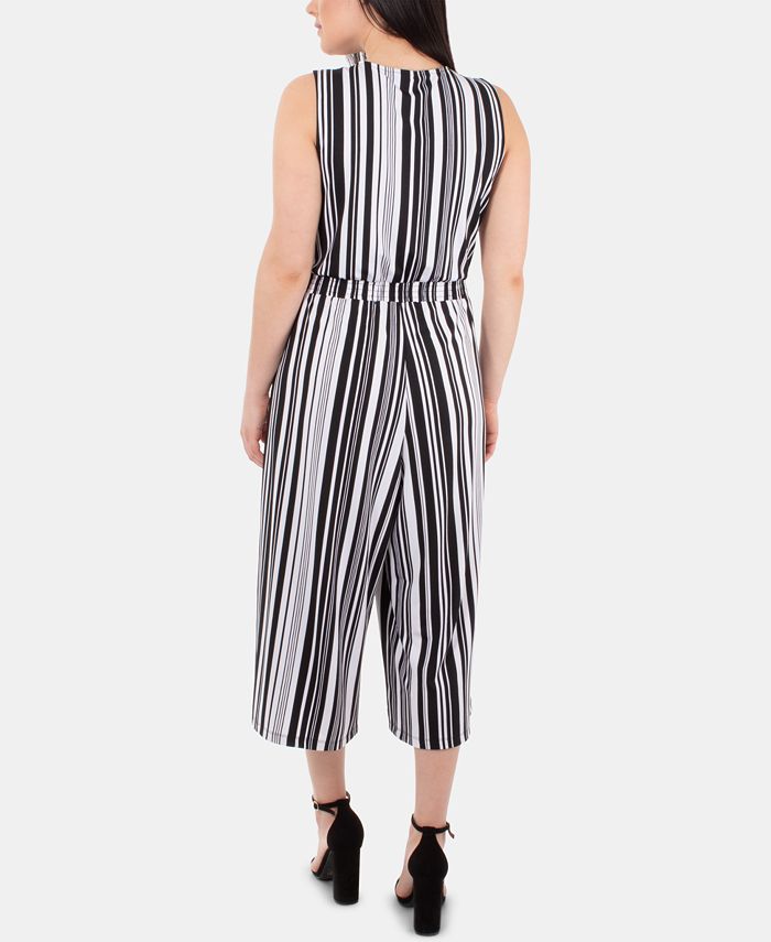 NY Collection Sleeveless Striped Gaucho Jumpsuit - Macy's