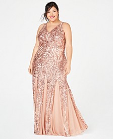 Plus Size Sequined Mesh Gown