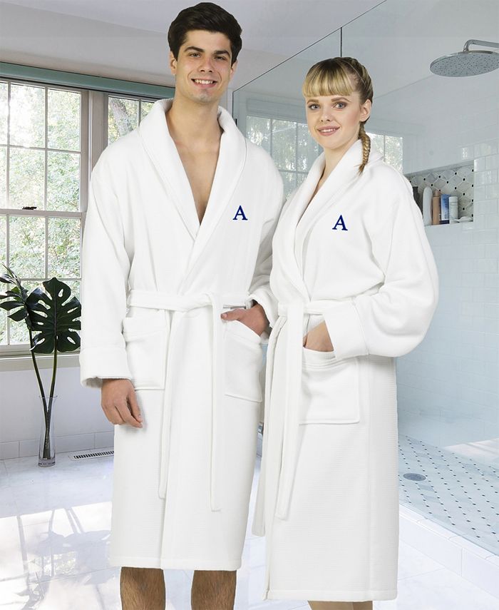 Linum Home Personalized 100 Turkish Cotton Waffle Terry Bathrobe with Satin Piped Trim Dark