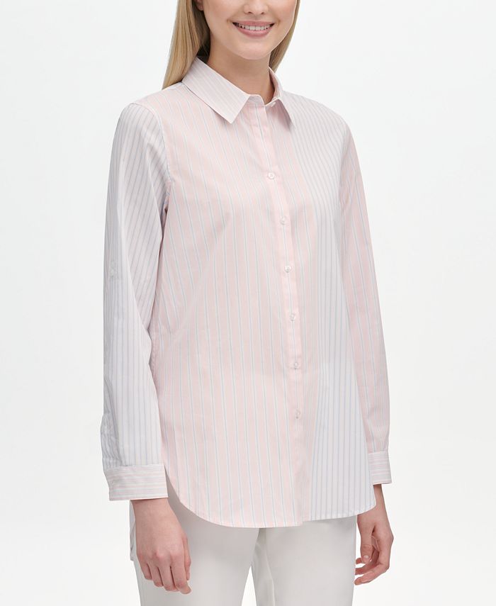 Calvin Klein Multi-Stripe Boyfriend Shirt - Macy's