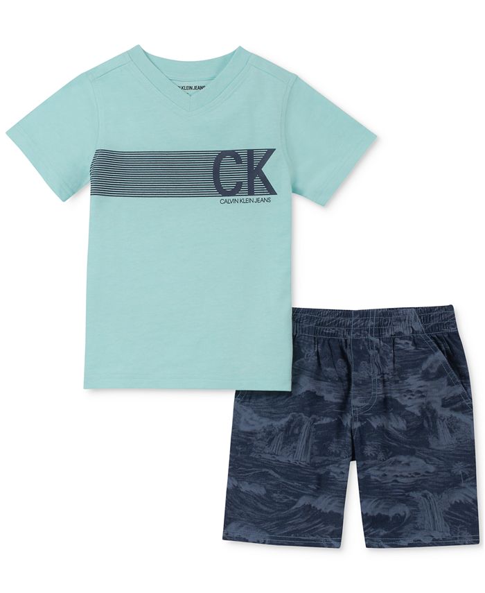 Calvin Klein Toddler Boys 2-Pc. V-Neck Logo T-Shirt & Tropical-Print ...