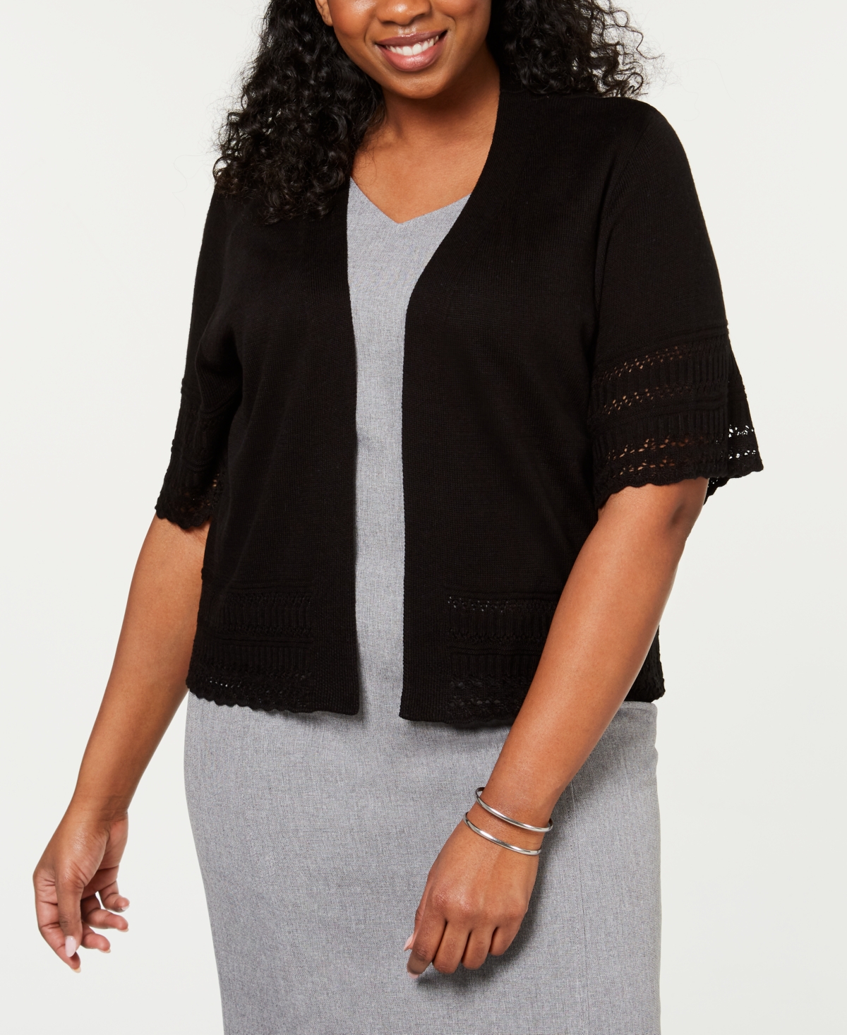 Plus Size Open-Front Shrug - Navy