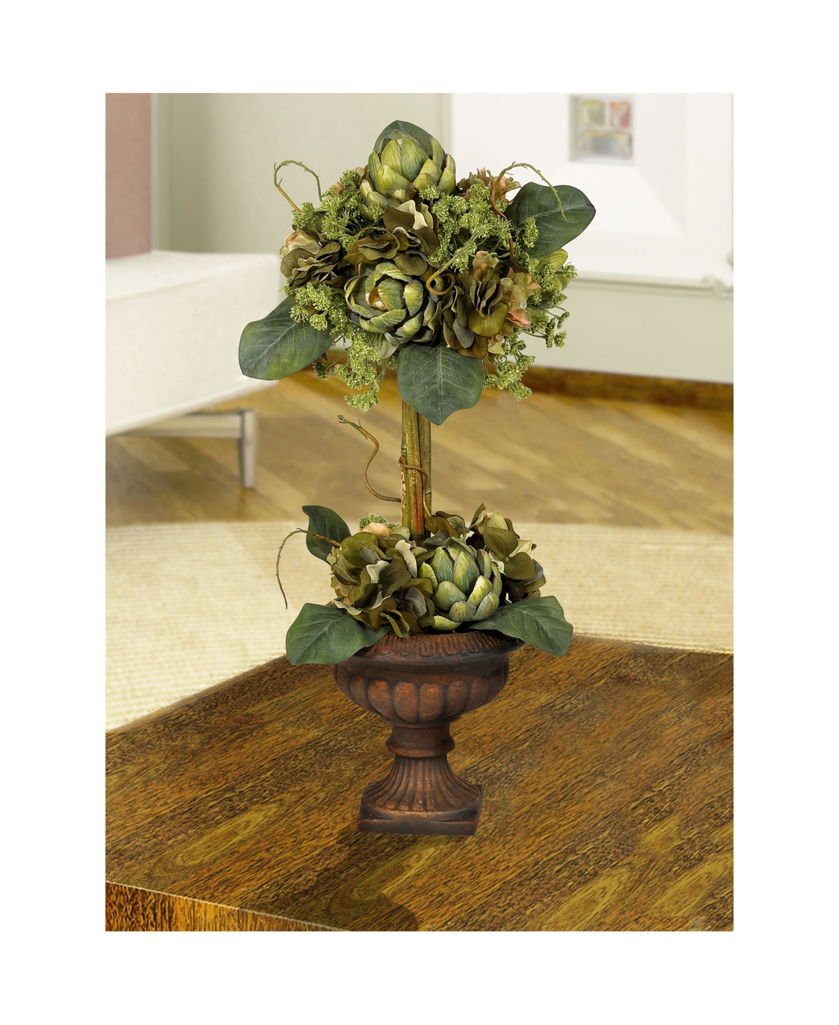 Nearly Natural Artichoke Topiary Silk Flower Arrangement In Green