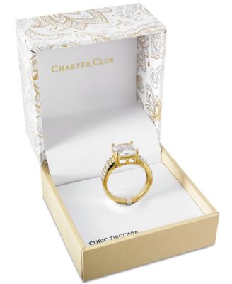 Gold Plate Emerald-Cut Crystal Triple-Row Ring, Created for Macy's 