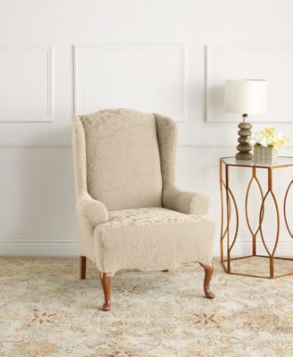Sure Fit Stretch Jacquard Damask Wing Chair Slipcover