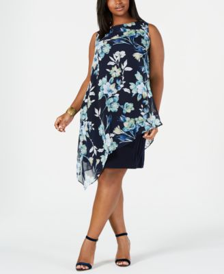 Connected - Plus Size Floral Chiffon Overlay Dress