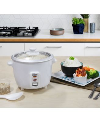 Elite Cuisine 6-Cup Rice Cooker with Glass Lid and Keep Warm Function, Makes Stews, Grains, Hot Cereals