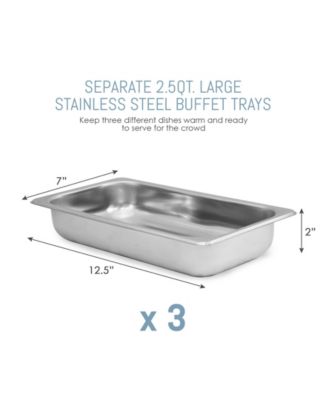 7.5Qt. Triple Buffet Server Food Warmer with Temperature Control and Clear Slotted Lids