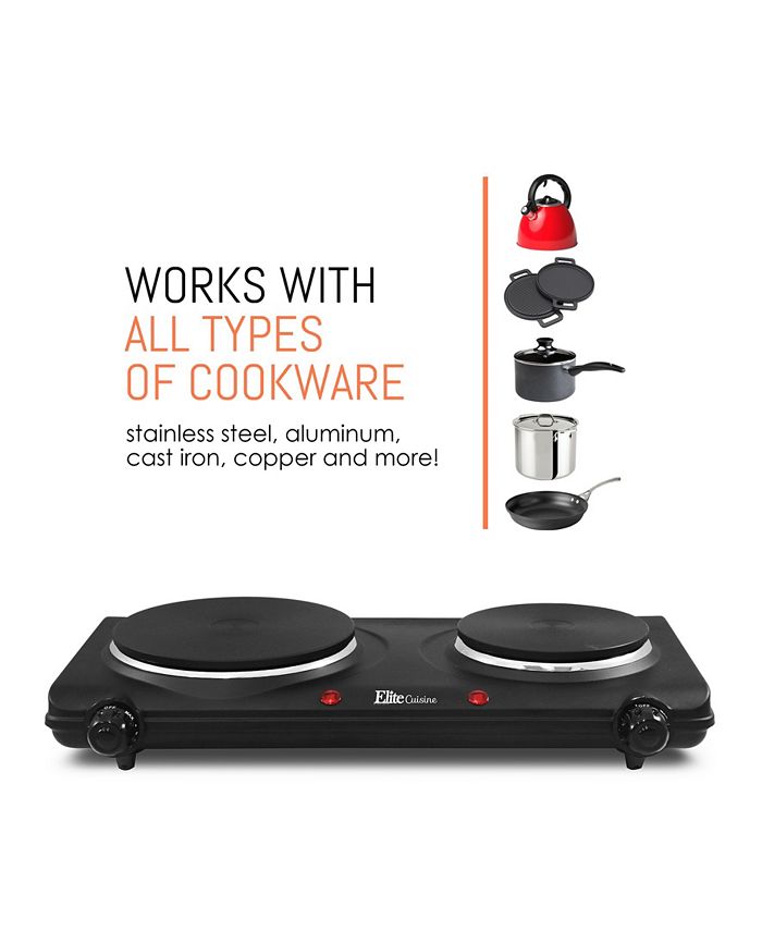 Elite Gourmet Elite Cuisine Countertop Double Flat Burner, Electric Hot