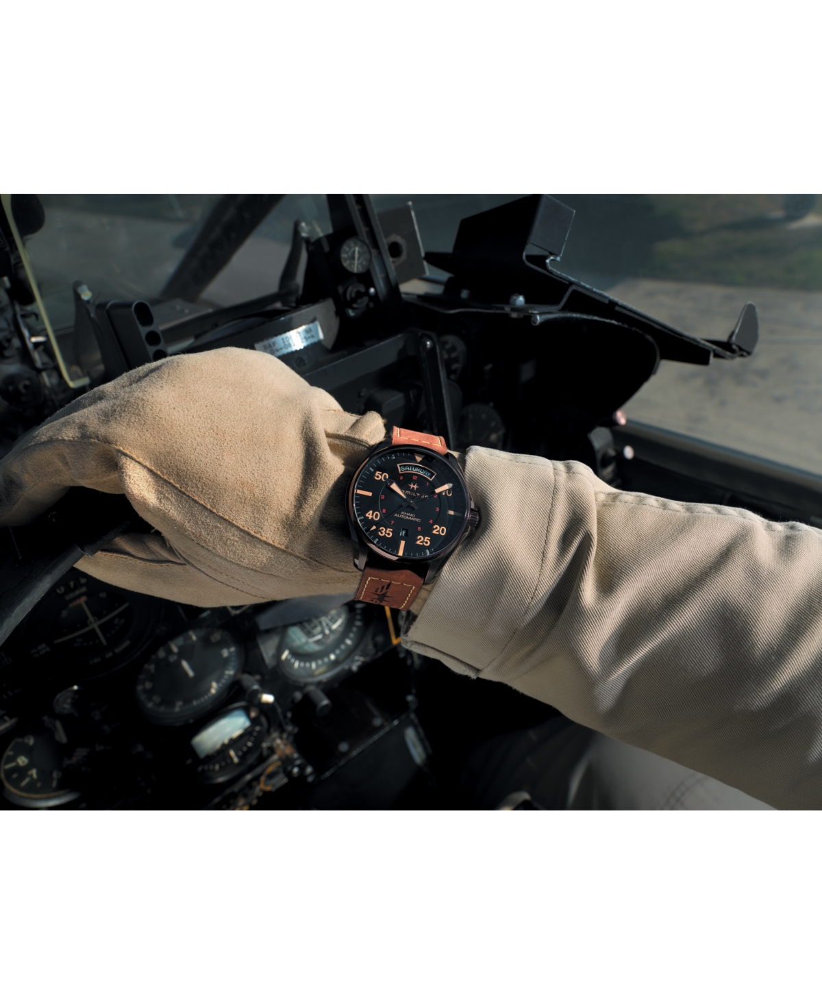 Shop Hamilton Men's Swiss Automatic Khaki Pilot Brown Leather Strap Watch 42mm In No Color