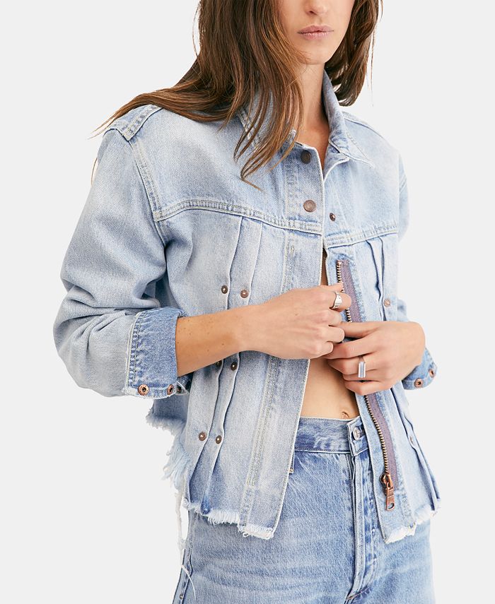 Free People Dillon Cotton Distressed Cropped Denim Jacket & Reviews ...