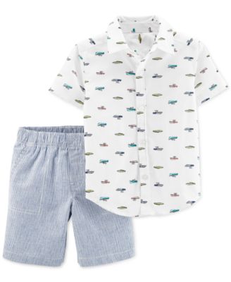 Carter's - Toddler Boys 2-Pc. Printed Shirt & Striped Shorts Cotton Set