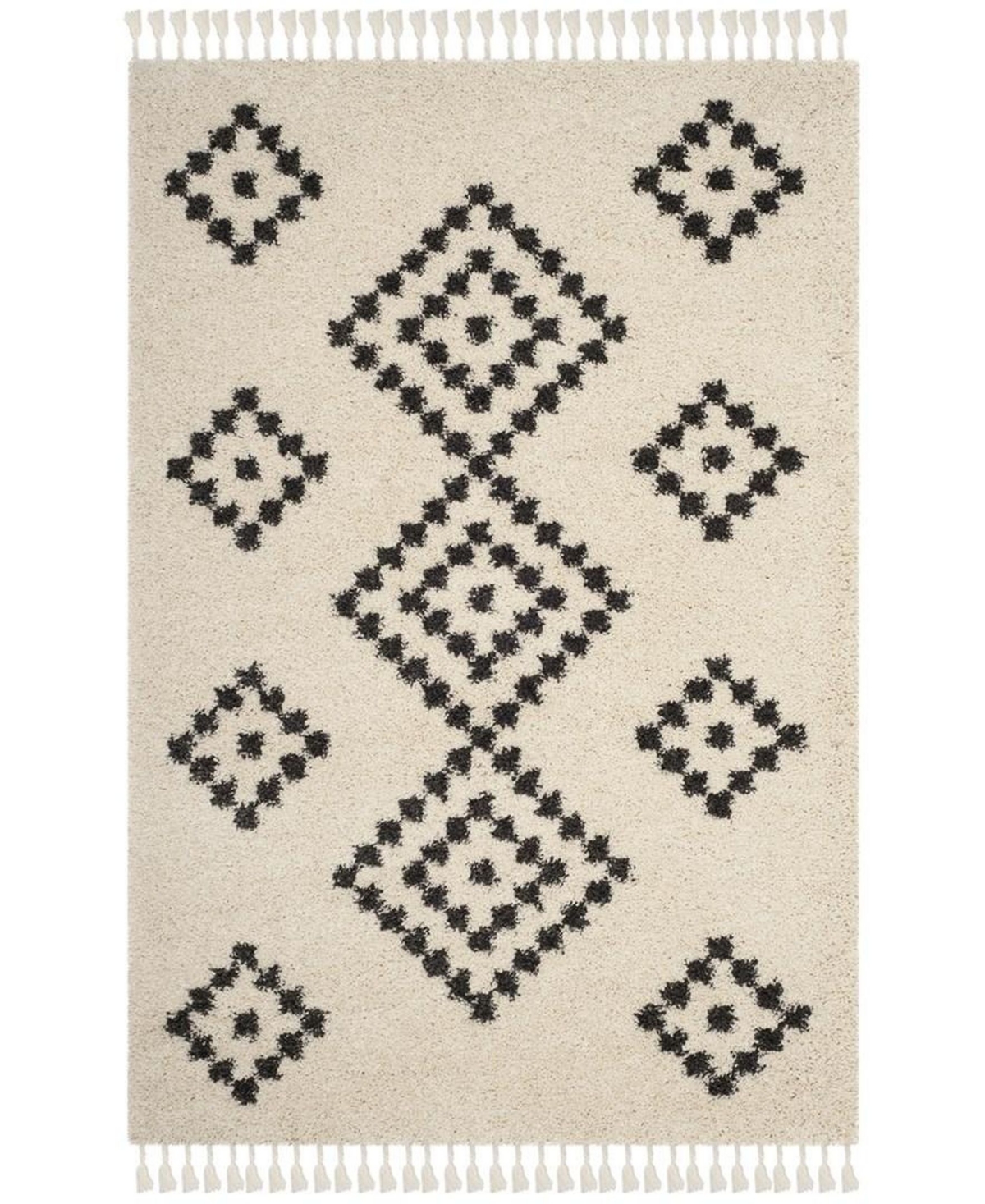 Safavieh Moroccan Fringe Shag Cream and Charcoal 6'7in X 6'7in Round Area Rug - Cream