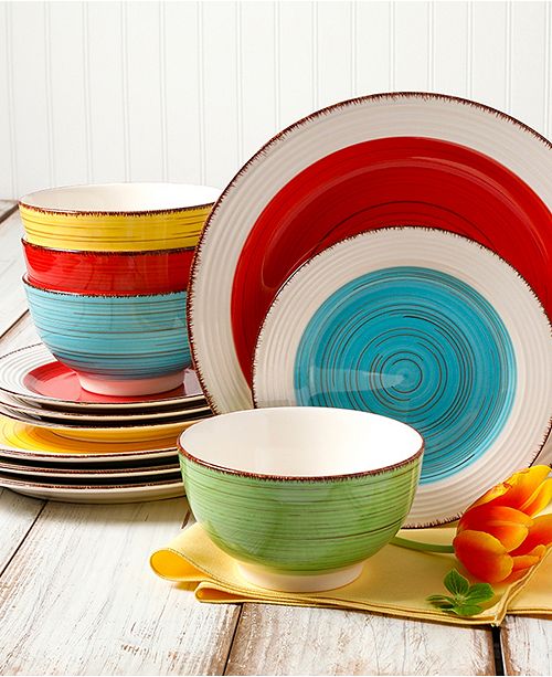 Gibson Home Confetti Band 12 Piece Mix and Match Dinnerware Set