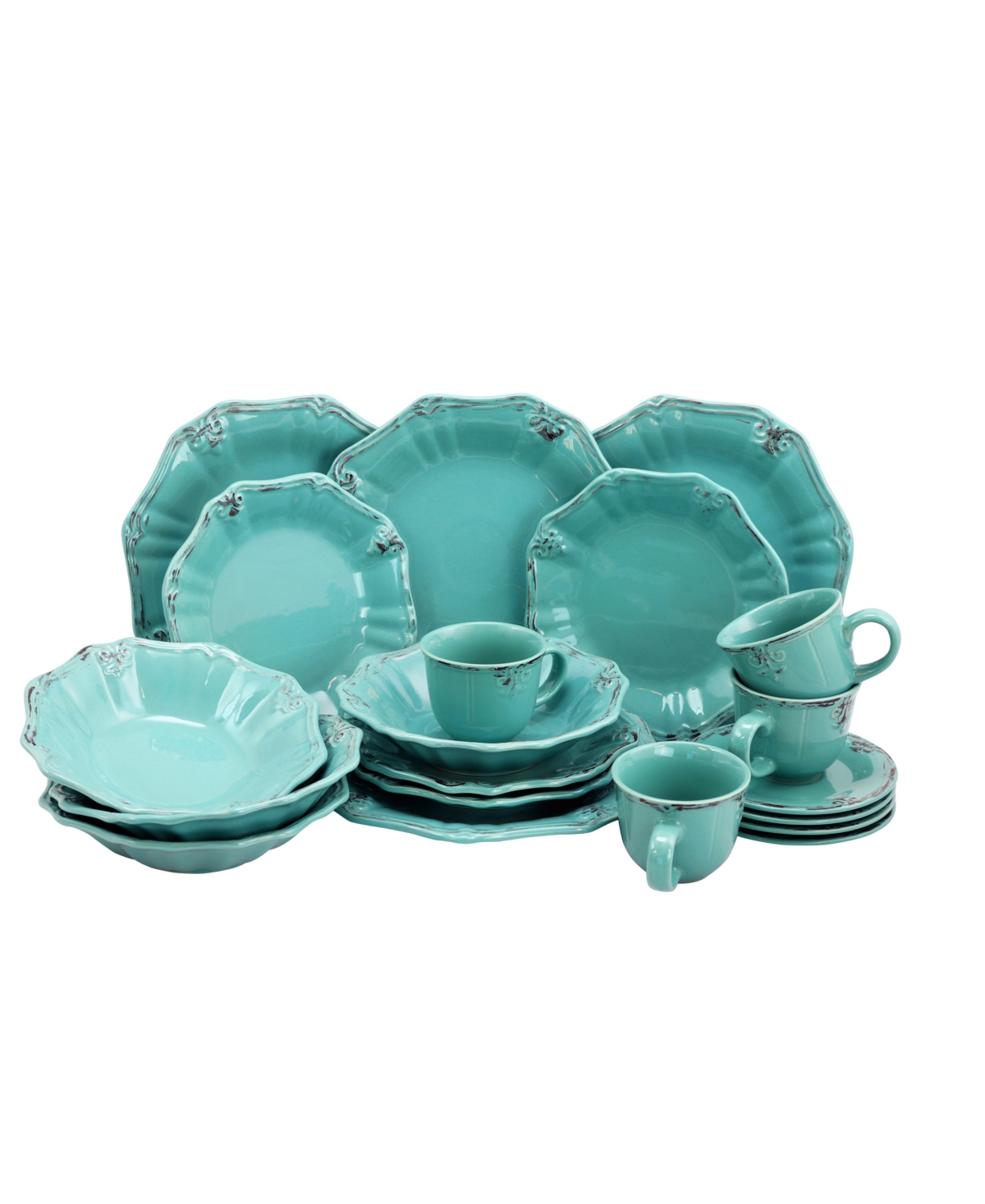 Elama Fleur De Lys 20 Piece Dinnerware Set - Turquoise