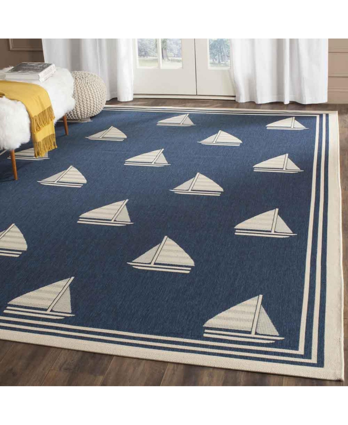 Safavieh Courtyard CY7422 Navy and Beige 8' x 11' Sisal Weave Outdoor Area Rug