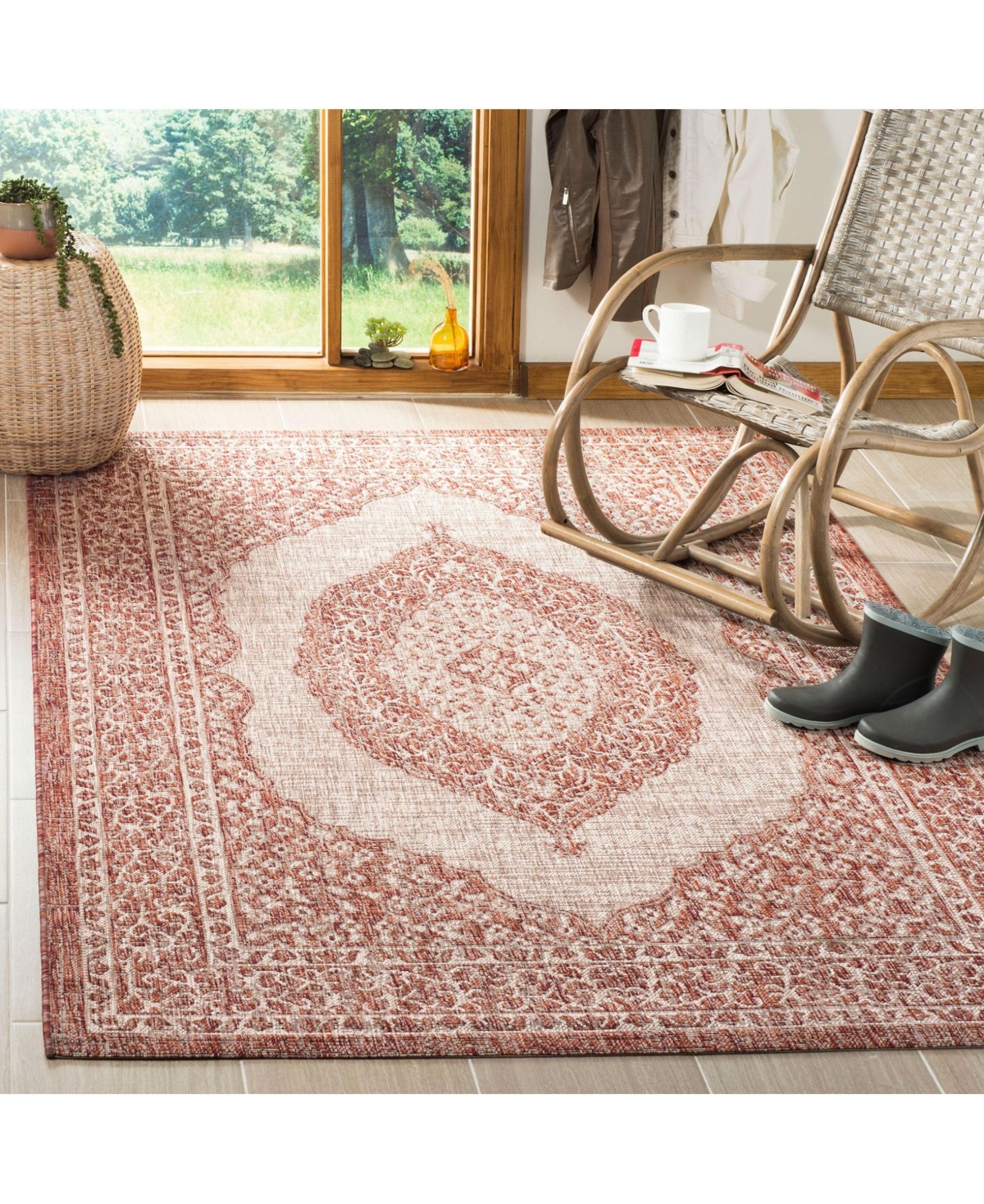 Safavieh Courtyard CY8751 Light Beige and Terracotta 5'3" x 7'7" Sisal Weave Outdoor Area Rug