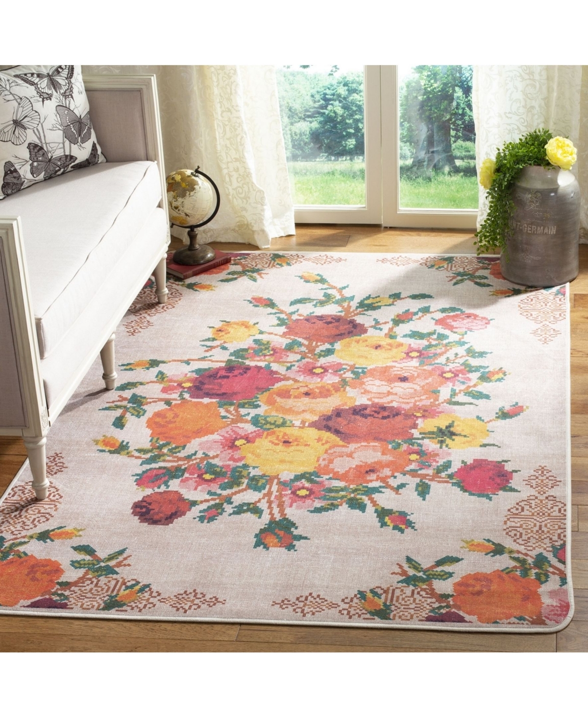 Safavieh Daytona DAY115and Orange Area Rug - Cream