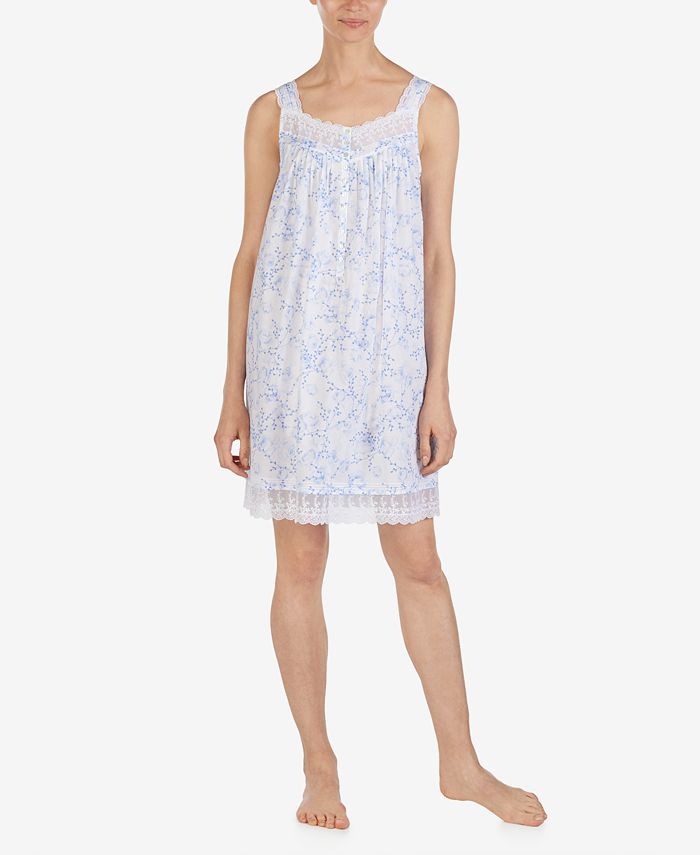 Eileen West Flower-Print Embroidered Netting Cotton Chemise Nightgown ...