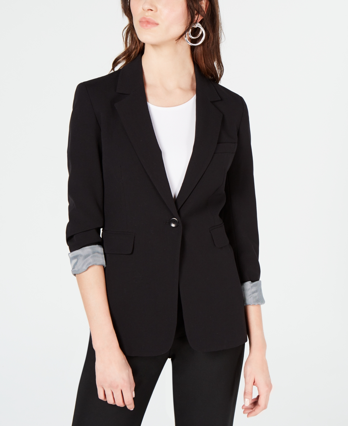 Women's One-Button Notch-Collar Blazer, Created for Macy's - Black