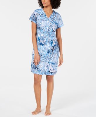 Miss Elaine - Printed Knit Snap-Front Robe