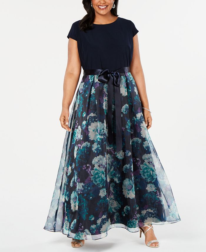 SL Fashions Plus Size Floral-Skirt Gown - Macy's