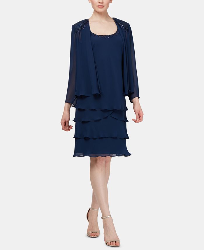 SL Fashions Petite Embellished Tiered-Hem Dress & Jacket - Macy's