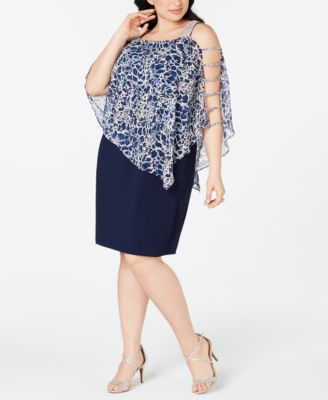 MSK - Plus Size Rhinestone-Trim Overlay Sheath Dress