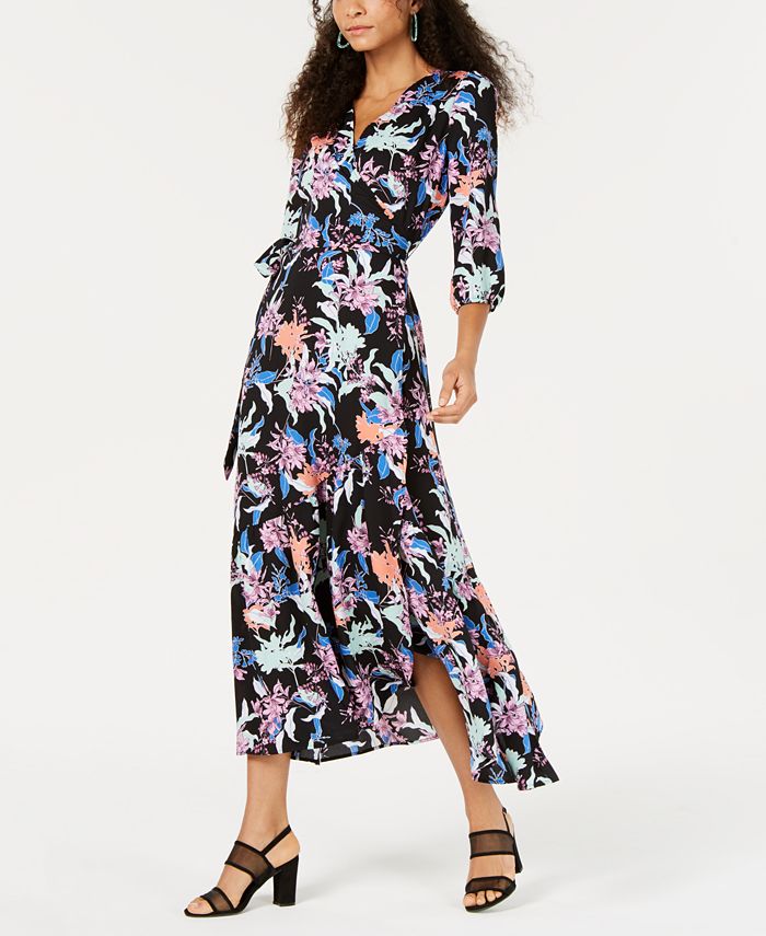 Bar iii printed wrap maxi dress clearance