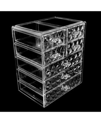 6 Drawer Clear Organizer Case for Cosmetics, Makeup and Jewelry (4 Large, 2 Small Drawers)