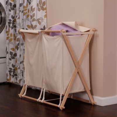 Household Essentials Collapsible Wood X-Frame Double Laundry Hamper