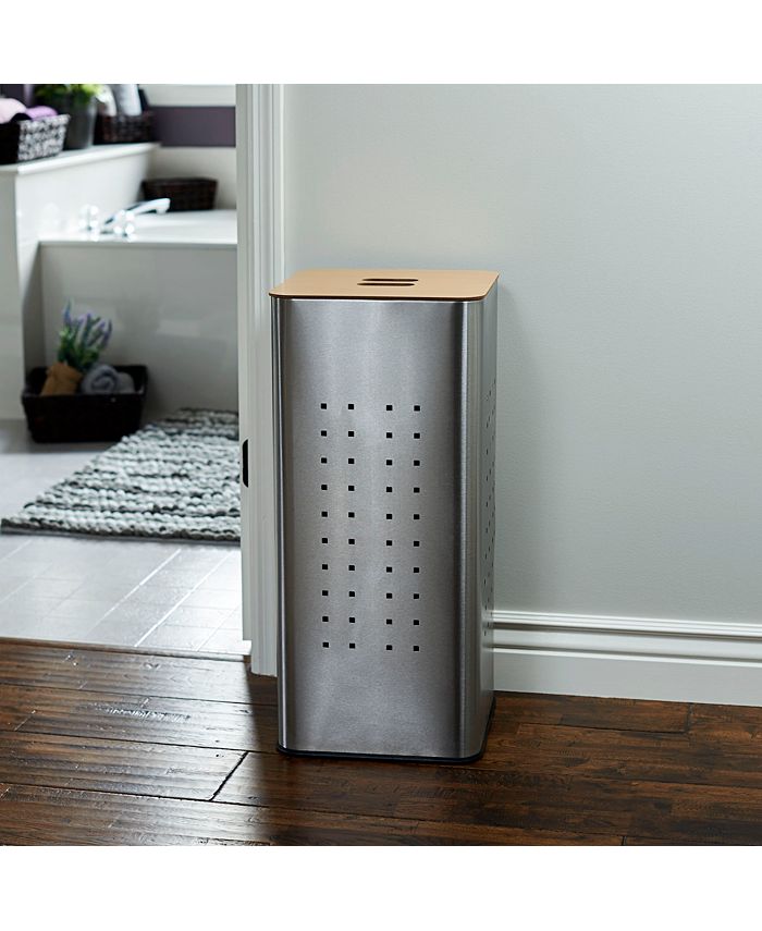Household Essentials Square Metal Laundry Hamper with Wood Lid Macy's