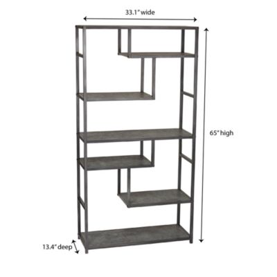 Slate Faux Concrete Tall Open Shelf Bookcase