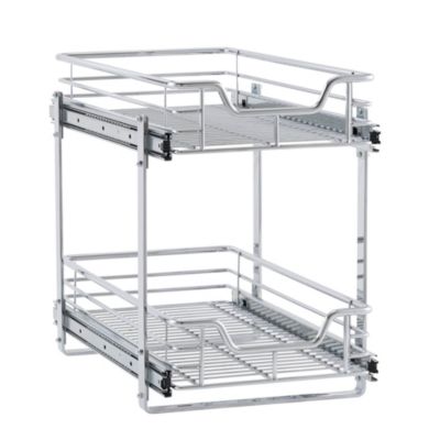 Glidez 11.75" W Steel Pull-Out Storage Organizer, 2-Tier Design, Chrome