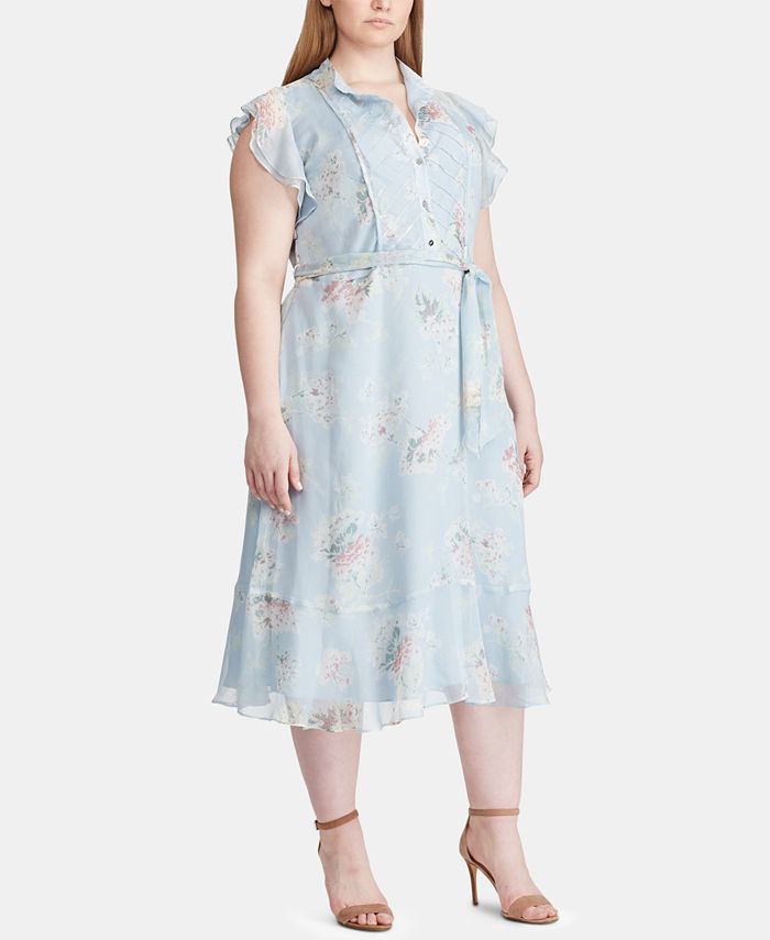 Lauren Ralph Lauren Plus Size Flutter-Sleeve Georgette Dress & Reviews ...