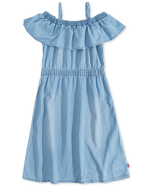 Levi S Big Girls Ruffle Trim Denim Dress Reviews All Girls Dresses