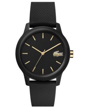 Lacoste Women's L.12.12 Black Silicone Strap Watch 36mm In Black Dial