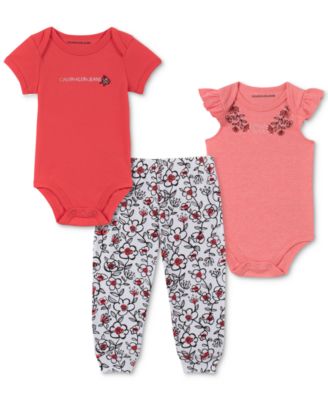 Calvin Klein - Baby Girls 3-Pc. Bodysuits & Printed Pants Set