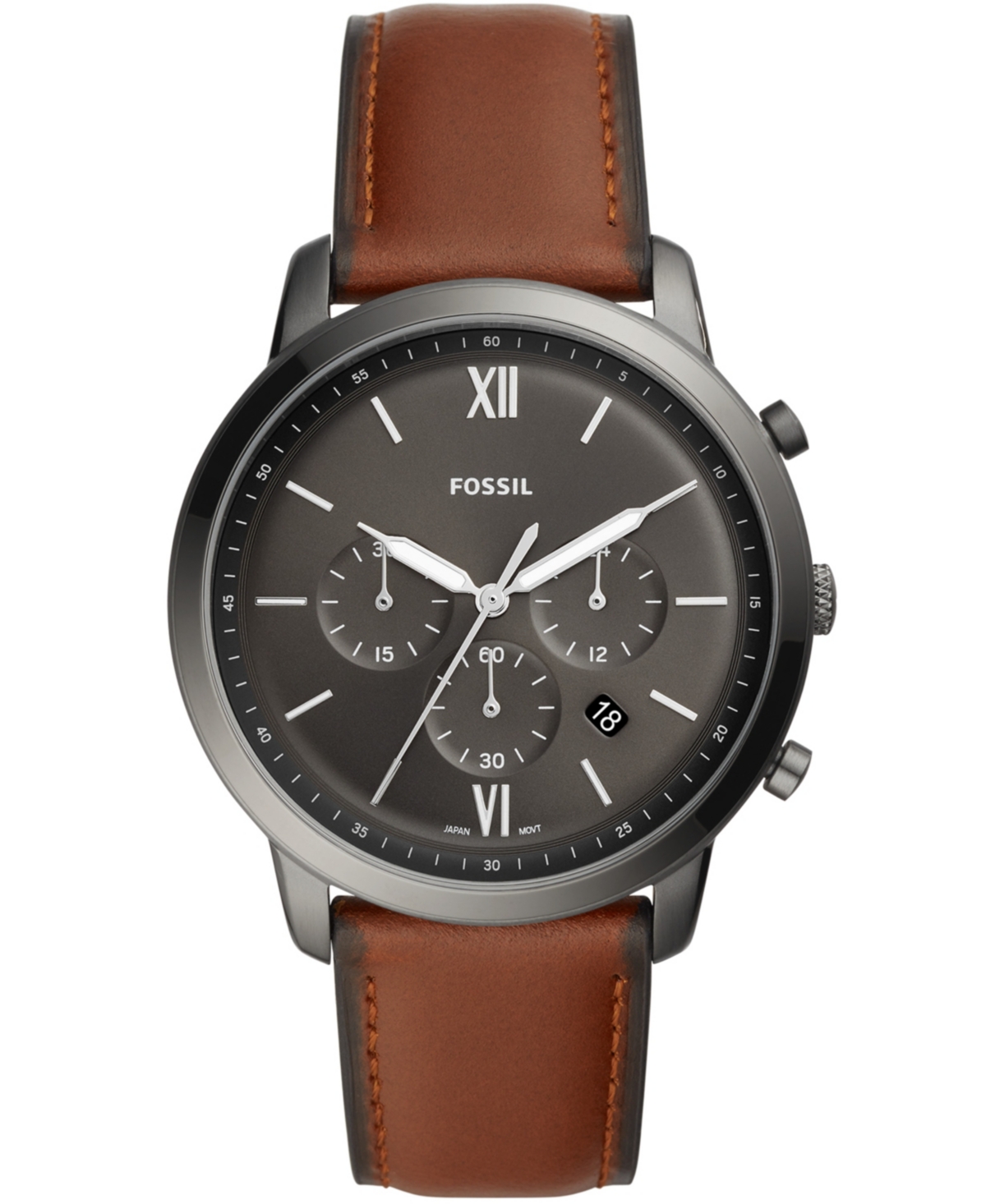 Mens Neutra Chrono gray case with brown leather strap - Brown